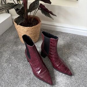 Marks & Spencer Dark Red Croc-Pattern Ankle Boots